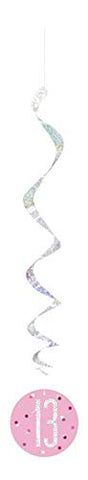 Unique 83807 Pink Hanging Swirl Decorations-32 Silver | 6 Pcs, Age 13