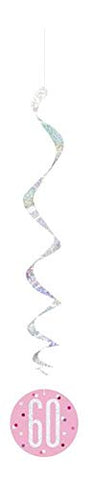 Unique 83814 Pink Hanging Swirl Decorations-32 Silver | 6 Pcs, Age 60