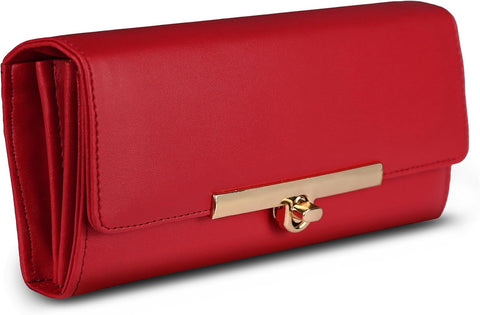 ALSU Women's Red Wallet Clutch Purse | 4 Card Pocket| Twist Lock Closure| Phone Pocket (ldu-012red), Red, 8.5, Casual