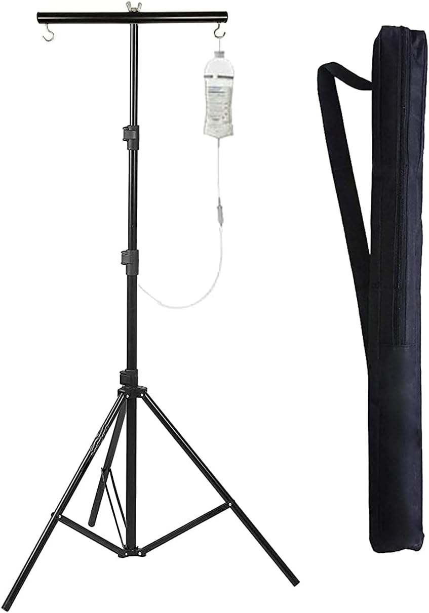 GIFTMAX Hospital IV Drip Glucose Saline Stand for Multipurpose Adjustable drip Stand with Carry Bag IV Drip Stand for Home, Clinic, Hospital