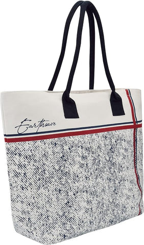 Earthsave All Purpose Tote Bags | Printed Organic Multipurpose Cotton Bags | Cute Hand Bag for Girls | Best for College, Travel | Reusable Shopping Bag | Eco-Friendly Tote Bags (Off White, Red & Blue)