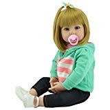 iCradle Lovely Handmade Soft Silicone Reborn Baby Girl Doll 22 Inch 55cm Realistic Looking Newborn Vinyl Dolls Toddler Toy for Kid Xmas Gift Golden Hair