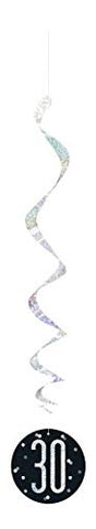 Unique 83785 Black Prismatic 30th Birthday Hanging Decorations,32" 6 Pcs, Age 30