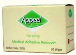 APPEEL MEDICAL ADHESIVE PLASTER REMOVER WIPES - NO STING - 30 WIPES