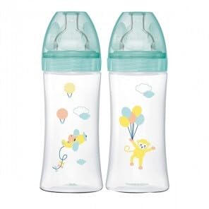 DODIE Sensation+ Anti-Colic Feeding Bottles (2 x 330 ml) - Flat Teat - 3, BPA - 6 Months + - Circus Yellow