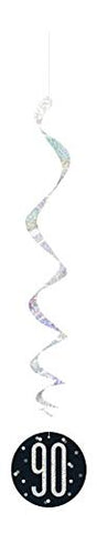 Unique 83791 Black Prismatic 90th Birthday Hanging Decorations,32" 6 Pcs, Age 90