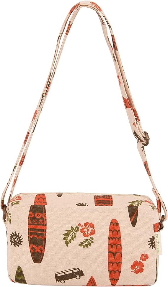 earthsave Cotton Premium Sling Bag|Canvas Sling Bag for Women with Adjustable strap | Waterproof Lining. (Off White, Orange & Olive green)