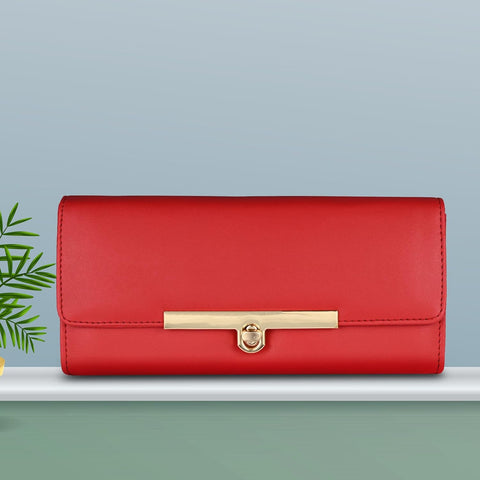 ALSU Women's Red Wallet Clutch Purse | 4 Card Pocket| Twist Lock Closure| Phone Pocket (ldu-012red), Red, 8.5, Casual