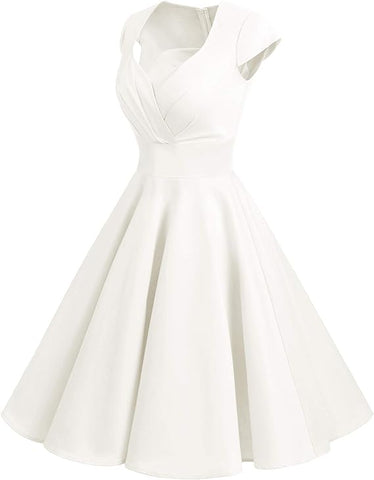 Bbonlinedress Vintage White Wedding Dress for Women 1950s Retro Formal Summer Cocktail Swing Party Dress Off White XS