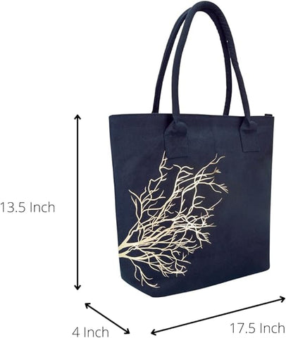 earthsave Handbag for Women | Canvas Tote Bag for Women With Zip (Navy Blue) | Handbag for Office & College | Printed Canvas Travel Bags For Women | Vegan Bag