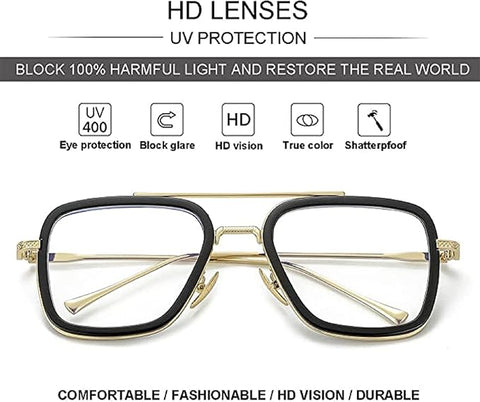 ARICKS Tony Stark Style Blue Light Blocking Glasses for Men Women, Iron Man and Spider-Man Computer Gaming Glasses by Computer/Tablet/Laptop/Mobile, Gold-Clear, M