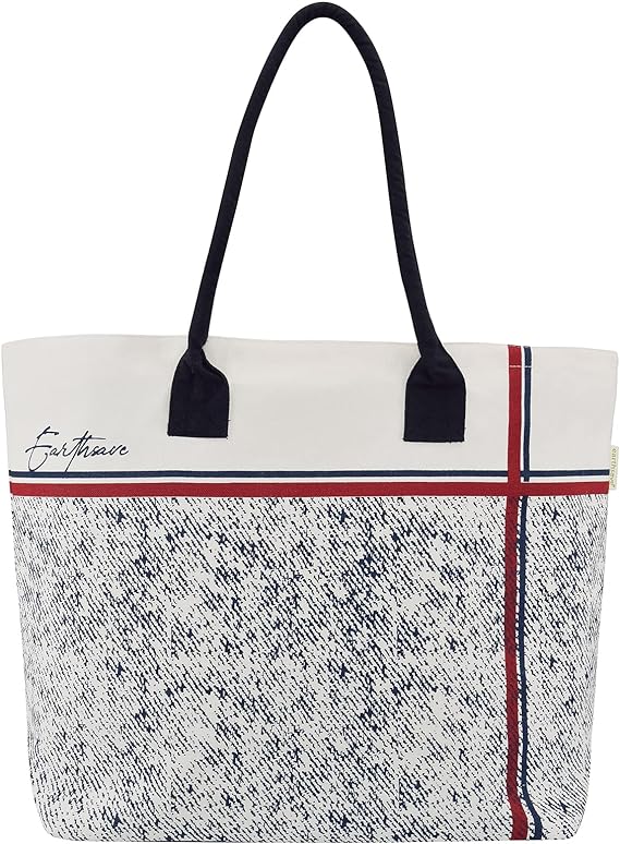 Earthsave All Purpose Tote Bags | Printed Organic Multipurpose Cotton Bags | Cute Hand Bag for Girls | Best for College, Travel | Reusable Shopping Bag | Eco-Friendly Tote Bags (Off White, Red & Blue)