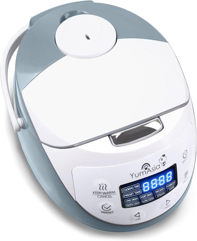 Yum Asia Panda Mini Rice Cooker With Ninja Ceramic Bowl and Advanced Fuzzy Logic (3.5 cup, 0.63 litre) 4 Rice Cooking Functions, 4 Multicooker functions, LED display, 220-240V (White and Grey)