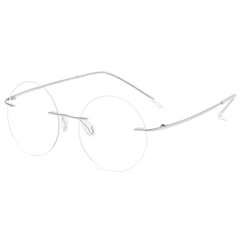 KOOSUFA Round Rimless Titanium Reading Glasses Blue Light Blocking for Men Women Lightweight Fashion Frameless Eyeglasses Readers Eyewear Transparent Silver, 2.0