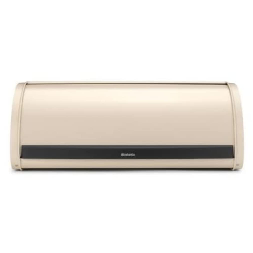 Brabantia Roll Top Bread Box (Soft Beige) Large Grip Front Opening, Partially Flat Top Bread Box, Fits 2 Loaves, Ideal for Kitchen Counter