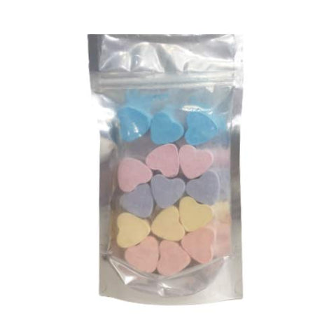 15 x Random Scented Bath Heart Fizzers Mini Hearts in Silver Gift Pouch
