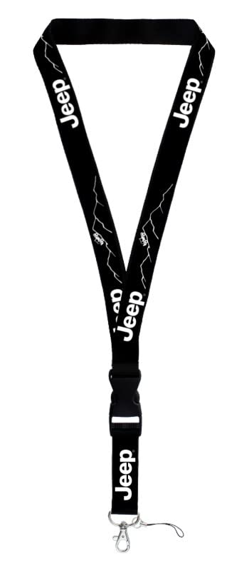 Au-TOMOTIVE GOLD, INC. Official Licensed for Jeep Mountain White Image on Black Universal Lanyard Key Chain, Black and White, 2.12 x 0.5 x 0.5 inches; 0.18 Ounces