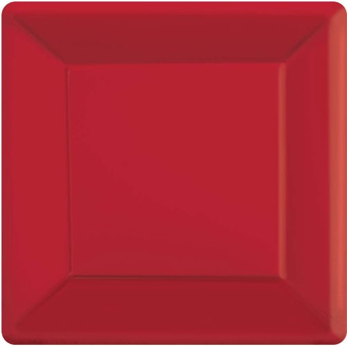 amscan Party Perfect Vibrant Square Dessert Plates Tableware, Apple Red, Paper , 7",