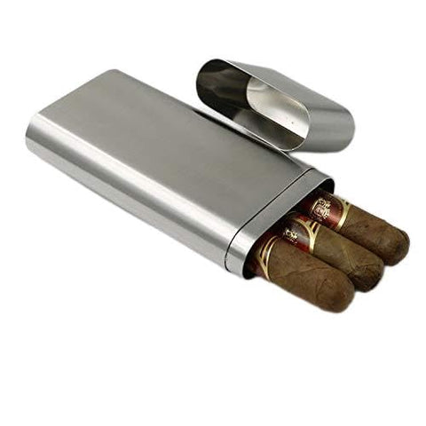 CNFLASK Stainless Steel 3-Finger Cigar Case Three-Fingers Cigar Tube Pocket 3 Cigar Holder (Brushed)