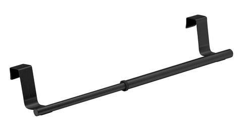 WENKO Telescopic Door Towel Rack, extendable Towel Holder for Kitchen and Bathroom for Hanging on Drawer & Cupboard Door, mounting Without Drilling, Stainless Steel, 22-35 x 6 x 7 cm, Black
