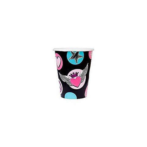 Amscan Rocker Princess Birthday Party Paper Cups Disposable Drinkware (8 Pack), 9 oz, Black/Pink