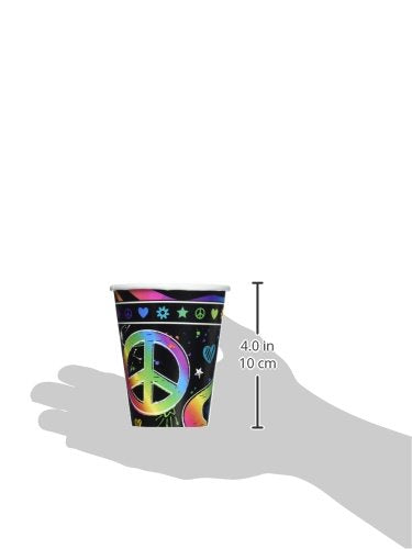 Amscan Vibrant Neon Birthday Party Paper Cups Disposable Drinkware (8 Pack), 9 oz, Multicolor