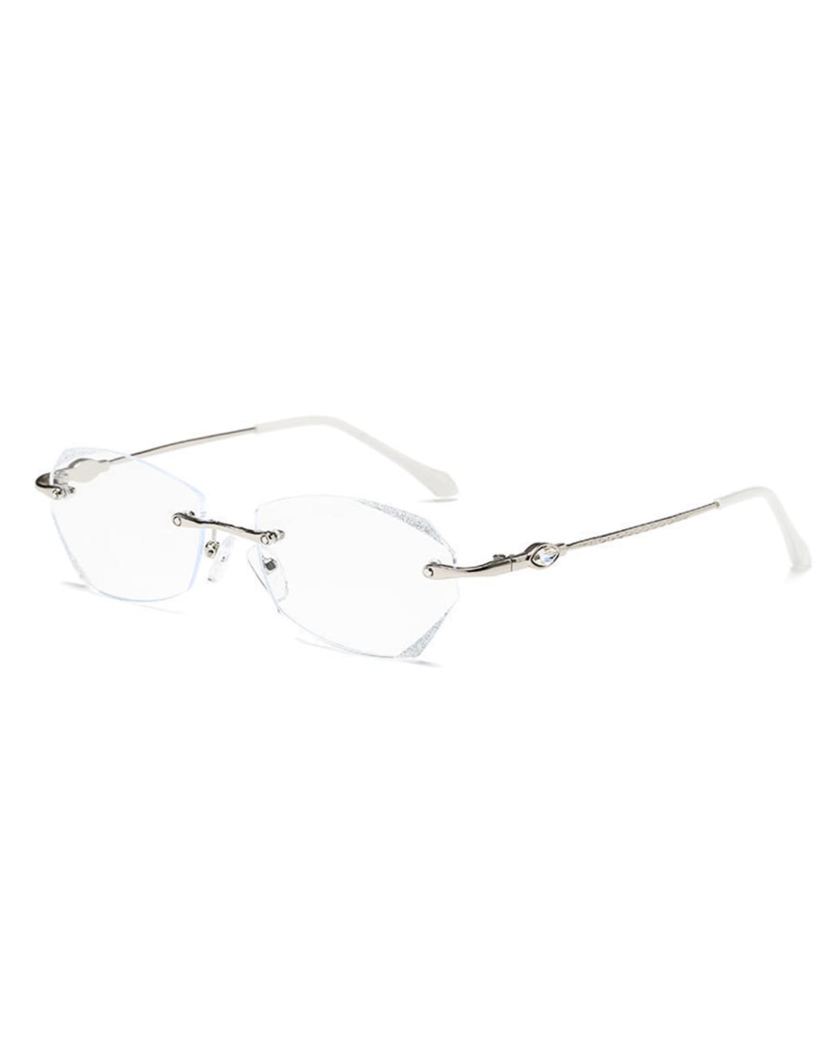 TERAISE Frameless Reading Glasses For Women With Blue Light Blocking,Fashion Diamond Cutting Rimless Eyeglasses(Sliver,1.0)