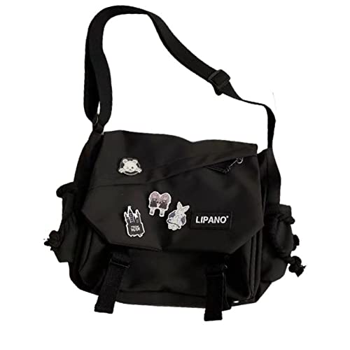Kawaii Backpack with Kawaii Stuffs Messenger Bag Japanese Harajuku Crossbody Bags for Women (Black Chapter)