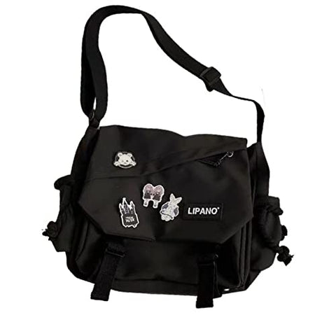Kawaii Backpack with Kawaii Stuffs Messenger Bag Japanese Harajuku Crossbody Bags for Women (Black Chapter)