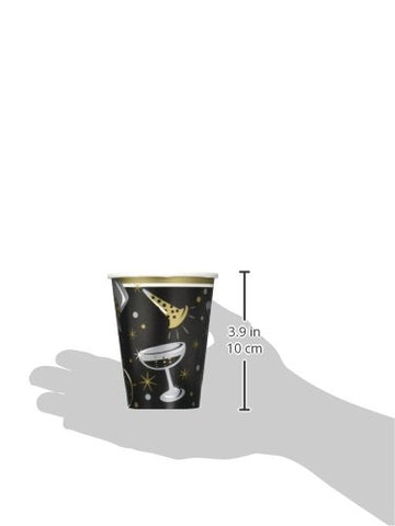 Elegant New Year Party Cups Tableware, Black, Paper , 9 Ounces, Pack of 36