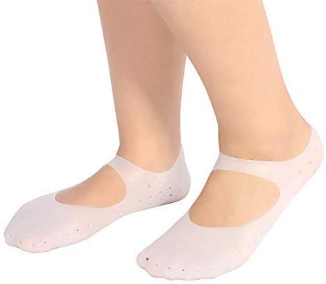2pcs Moisturizing Silicone Sock, Silicone Moisturizing Socks for Women and Men Foot, Non-slip Silicone Socks, Anti-split Moisturizing Socks, Foot Care Protection Tools(L-White)