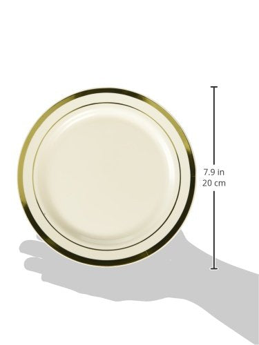 Amscan Cream Premium Plastic Round Plates With Gold Trim - 7.5" (Pack Of 120) - Elegant Disposable Dinnerware For Weddings, Parties & Events