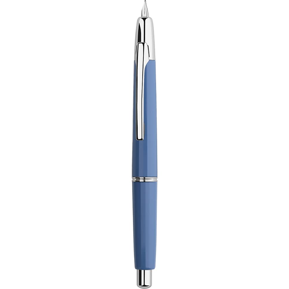 Majohn A2 Press Fountain Pen Extra Fine Nib with Box, Retractable Blue Resin Ink Pen with Converter Writing Pen Set (Silver Clip Version?
