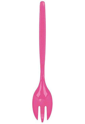 Adorable Plastic Serving Fork Party Table Reusable Serveware and Cutlery, Bright Pink, 9 1/2".