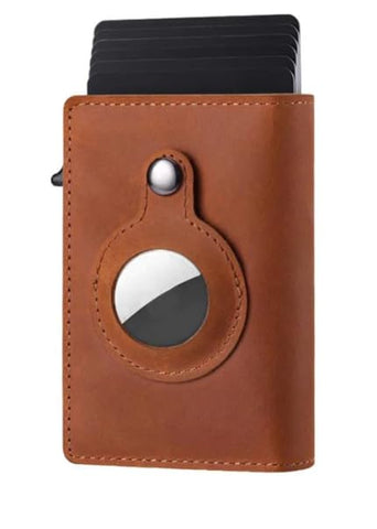 Luxe Airtag Wallet, Trackable, RFID Blocking,This AirTag Wallet Can Hold Credit Cards/Debit Cards/And Cash (AirTag Not Included (yellow-brown)