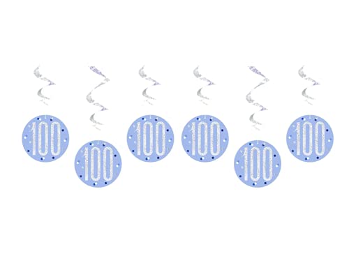 Unique Party 83805 Blue Prismatic 100th Birthday Hanging Decorations,32" 6 Pcs, Age 100