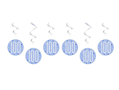Unique Party 83805 Blue Prismatic 100th Birthday Hanging Decorations,32" 6 Pcs, Age 100