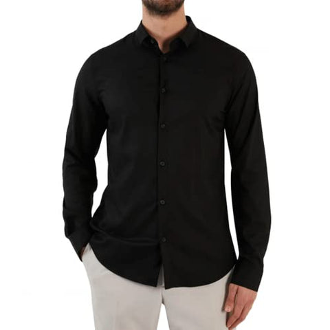 Armani Exchange Men's Long Sleeve Ultra Stretch Lyocell Button Down Shirt. Slim Fit, Black, M