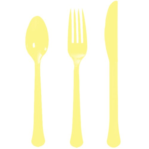Amscan Heavy Weight Assorted Cutlery, Pack of 24, Light Yellow