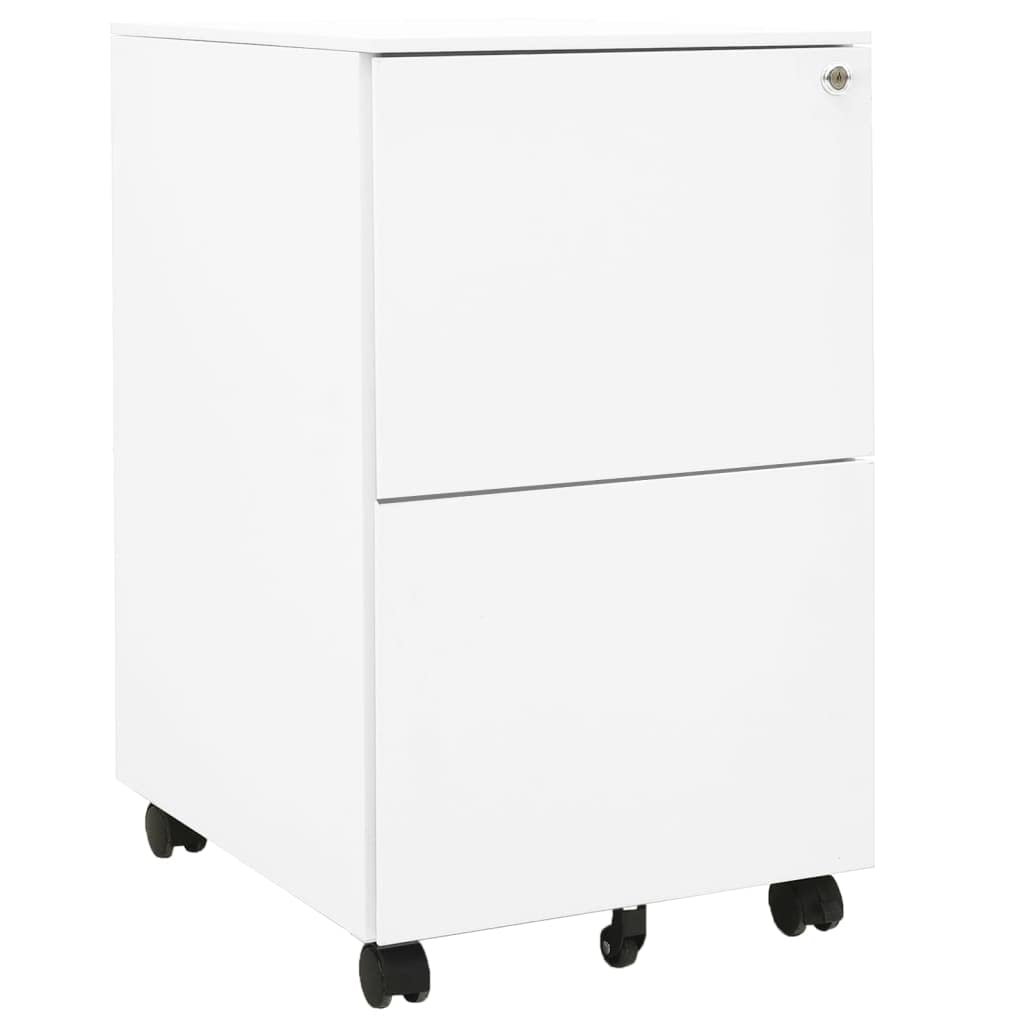 vidaXL Steel Mobile File Cabinet White - Robust Construction, Spacious and Secure 2-drawer Design, Fits A4 and Legal Size Folders, Ideal for Office Use