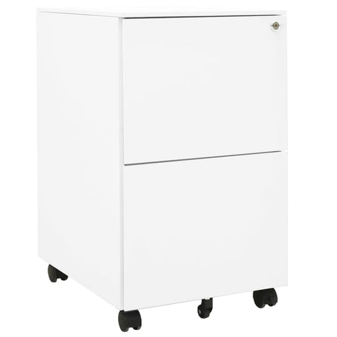 vidaXL Steel Mobile File Cabinet White - Robust Construction, Spacious and Secure 2-drawer Design, Fits A4 and Legal Size Folders, Ideal for Office Use