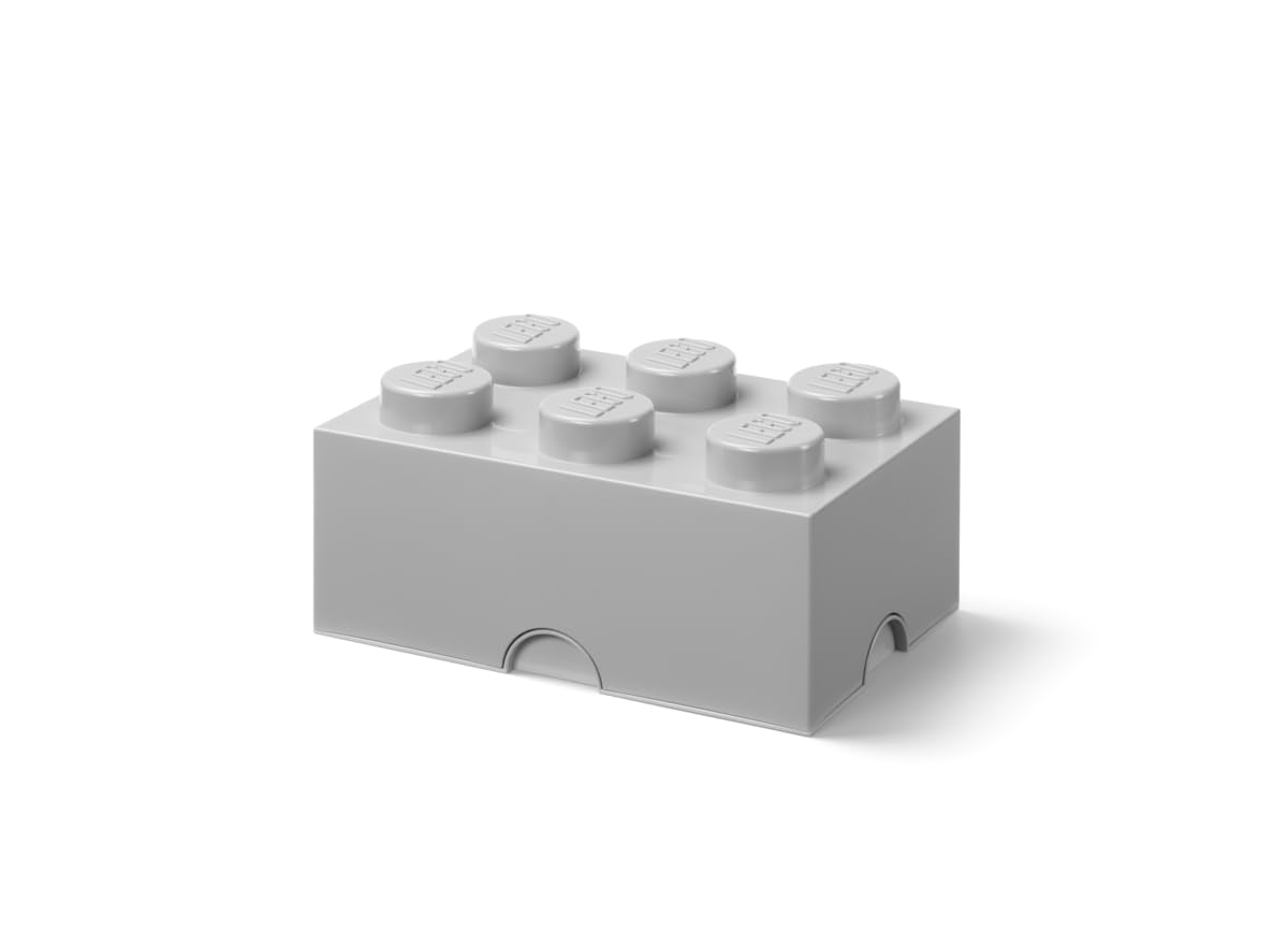 LEGO Storage Brick 6 Knobs Medium Grey, Stackable Storage Box, 8.47 l - LEGO Product, Plastic Storage Box with Lid, Desk Storage, Room Storage, Toy Box