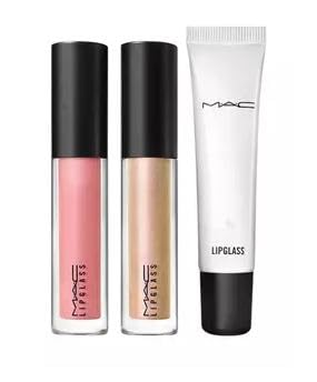 M.A.C Lost In Gloss Lipglass Trio - Pink - 2 New Sparkling Shades of Full-Sized Lipglass (Melt My Heart, Gleam On) and Full-Sized Lipglass Clear.