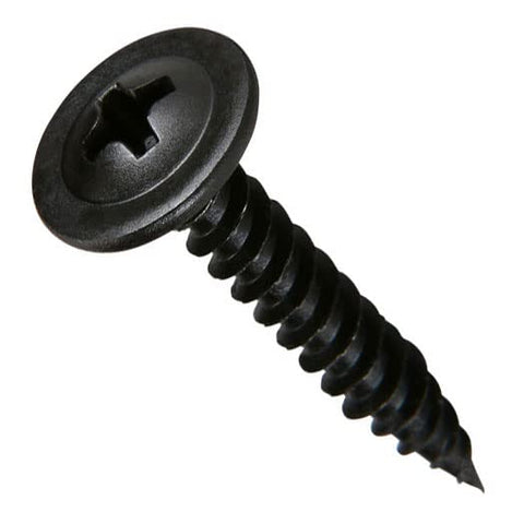 4.2mm x 16mm Wafer Head Self Tapping Screw, Black Phosphate, Modified Truss Head Wood Screws, Carbon Steel Fine Thread Phillips Drive, Pozi Flanged Head for Sheet Metal and Plasterboard (50 pcs)