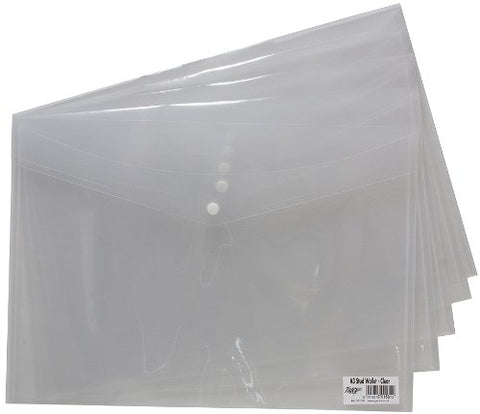 Tiger A3 Clear Stud Wallet Folder Plastic Document Holder File Popper Wallets (Pack of 5)