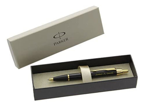 Engraved / Personalized Parker IM Black Gold Trim Ballpoint Pen