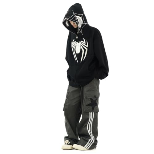 ZENMANCHEN Spider Hoodie Women Y2k Spiderman Hoodie Oversized Full Zip Up Graphic Hoodies Spiderman Jacket Kawaii Sweatshirt (US, Alpha, X-Large, Regular, Regular, 6-Black)