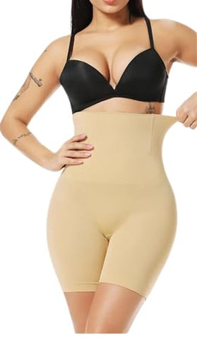 KROYWEN Women’s Nylon Spandex No Rolling Down High Waist Tummy Control/Tummy Tucker/Butt Lifter/Body Shaper Shapewear with Lace (Beige)