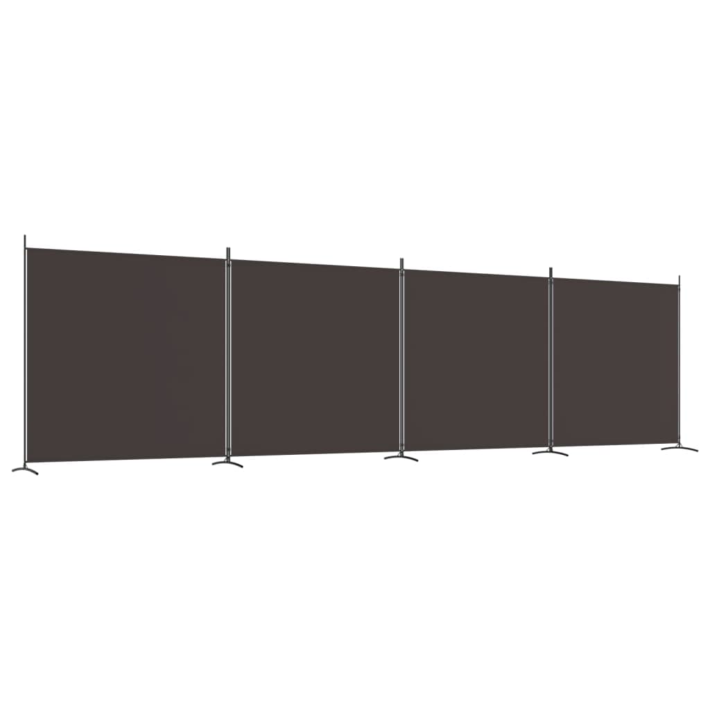 vidaXL 4-Panel Room Divider - Brown Fabric with Iron Frame, Durable and Foldable Modern Partition Screen, 274.8"x70.9" Size for Home and Office Use