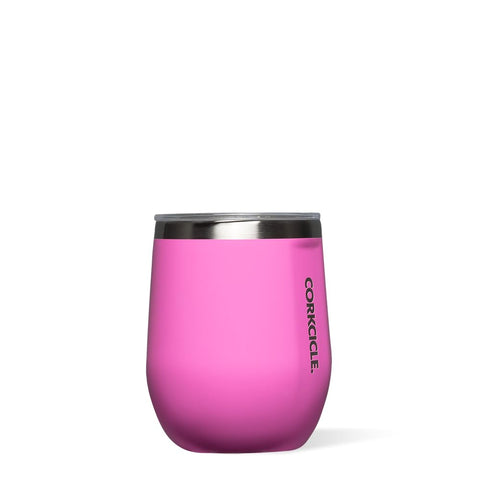 Corkcicle Stemless Insulated Wine Glass Tumbler, Miami Pink, 12 oz - Stainless Steel Stemless Wine Glass Keeps Beverages Cold for 6 Hours, Hot for 3 Hours - Non-Slip, Easy-Grip Insulated Cup
